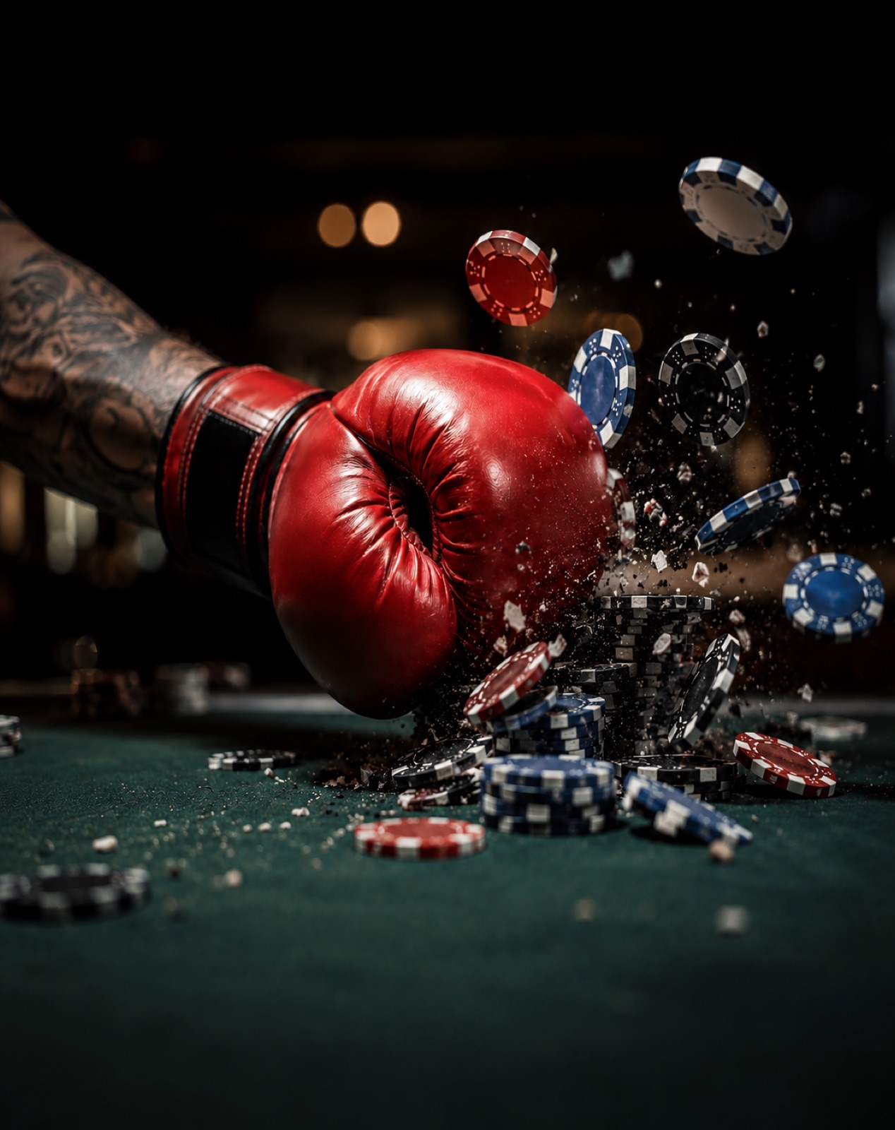 Boxing glove knocking out casino chips